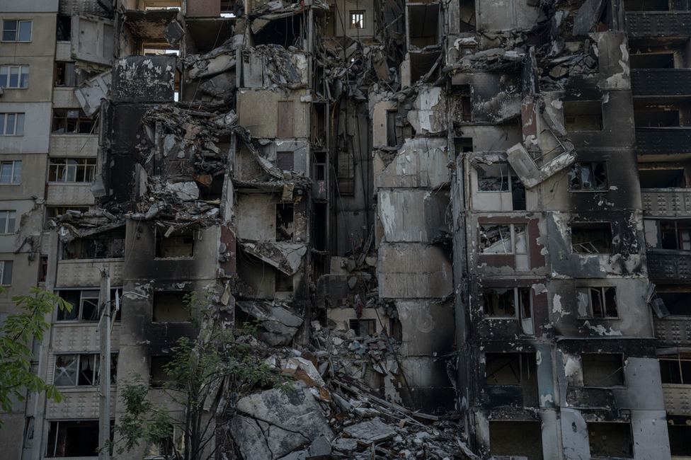 The remains of what was an apartment block in Saltivka. Everywhere you look, there is destruction