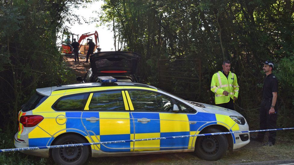 Police officers search for Suzy Lamplugh in an area near Pershore in Worcestershire
