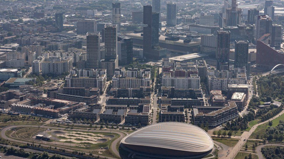 Aerial view of park and surroundings