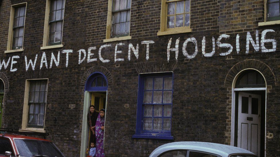 Housing protest slogan