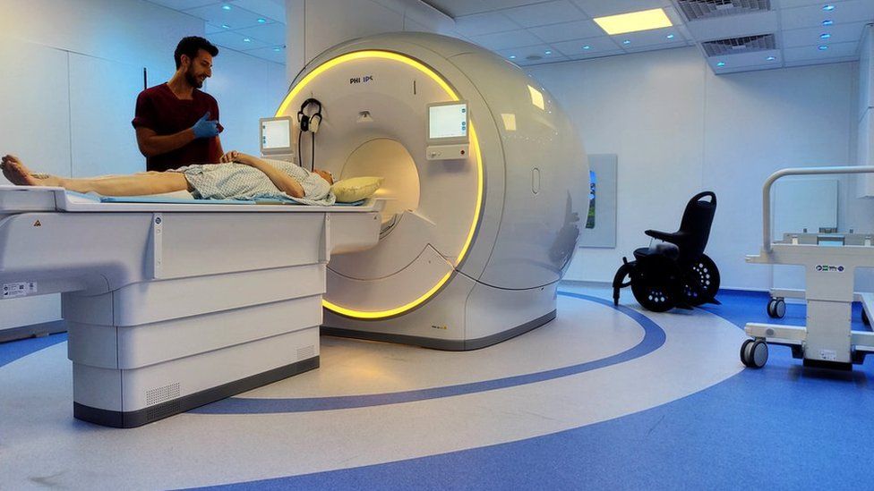 A patient about to undergo an MRI scan