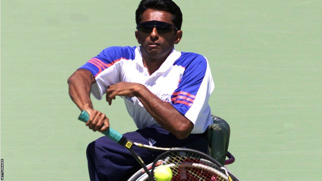 Jayant Mistry at the 2000 Paralympics in Sydney plays a backhand