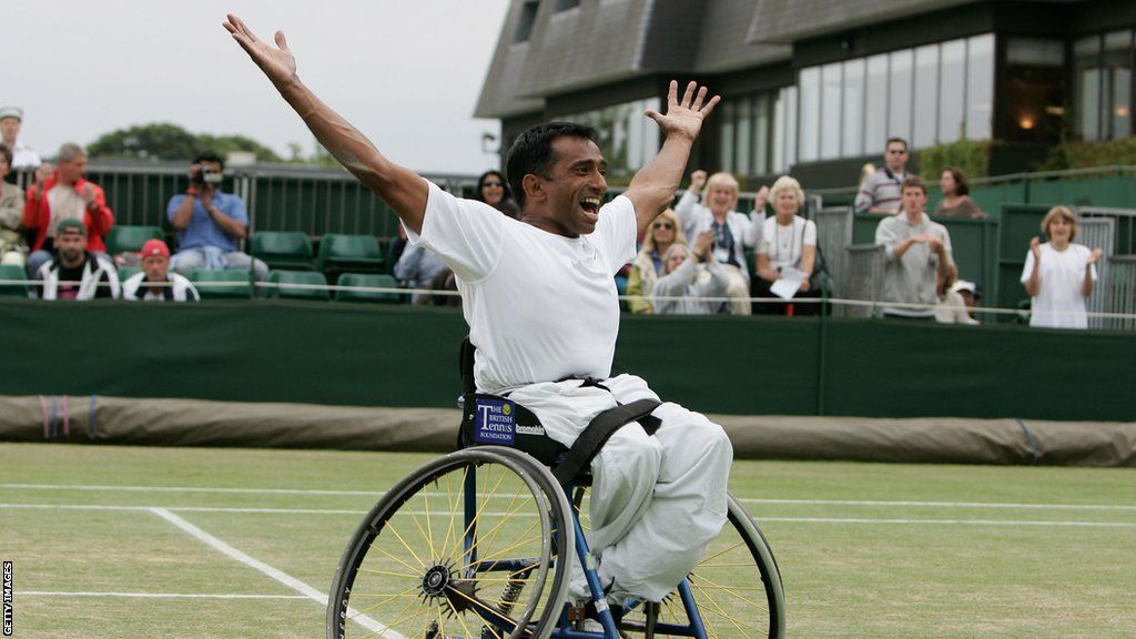 Jayant Mistry celebrates winning at Wimbledon in 2005