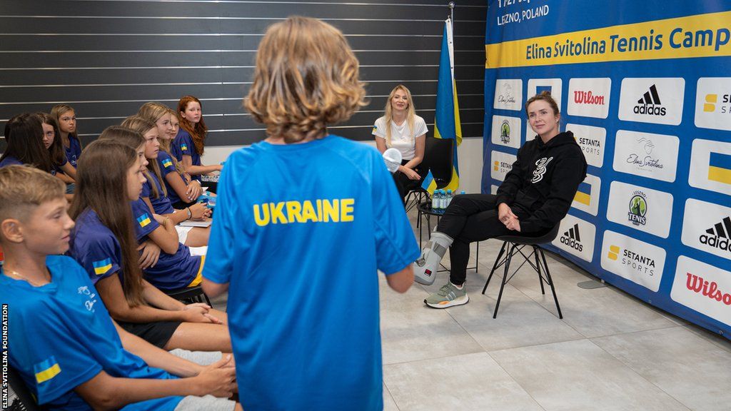 Elina Svitolina answers questions from participants in her tennis camp in Poland