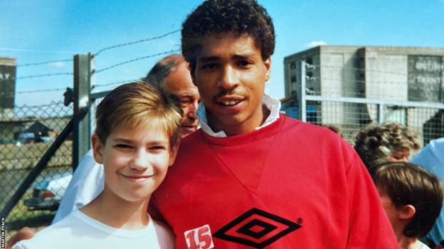 Martin Peach, aged 12, with then Nottingham Forest and England player Des Walker