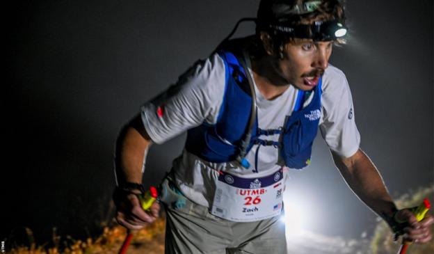 Zach Miller attacks a climb during the night section of UTMB